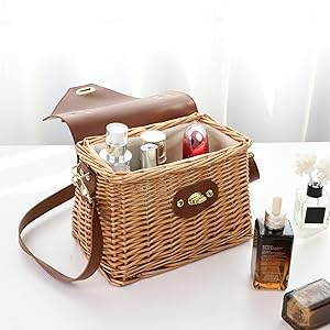 バッグ Wicker Bag QTKJ Summer Beach Handwoven Straw Basket Bag With Leather